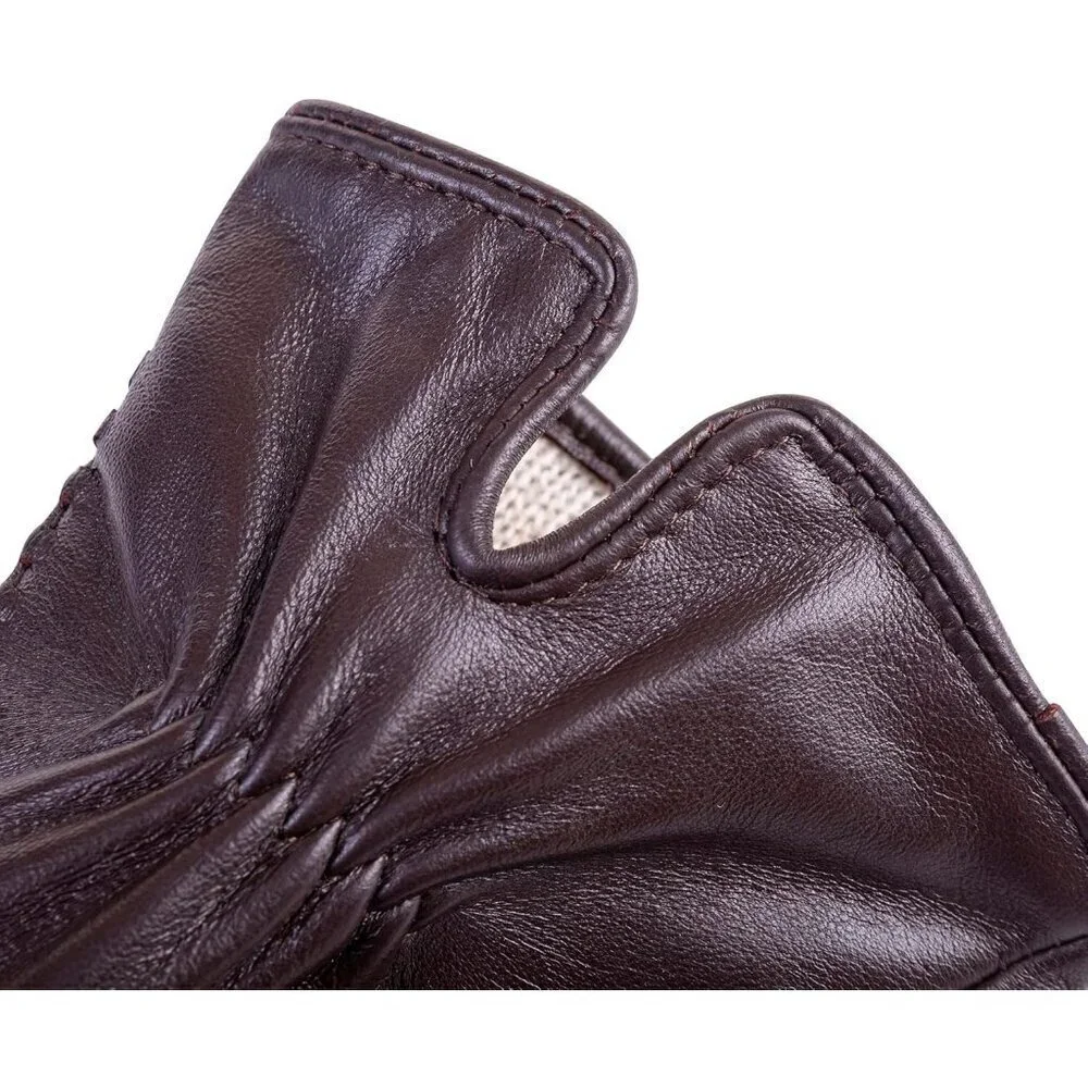 Women's Genuine Sheepskin Leather Gloves Winter Warm  Driving Dress Gloves Brown